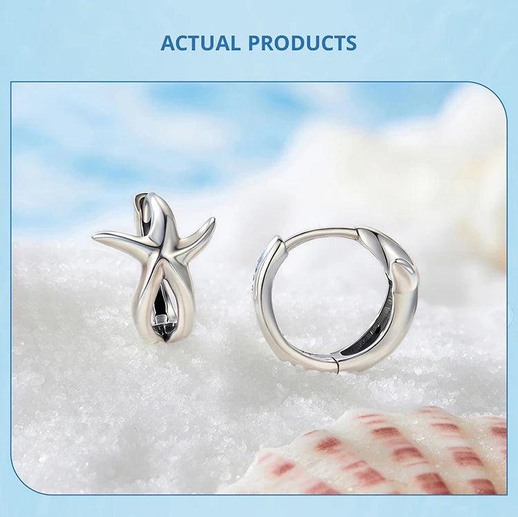 Bamoer 925 Silver Mermaid & Starfish Ocean Hoop Earrings