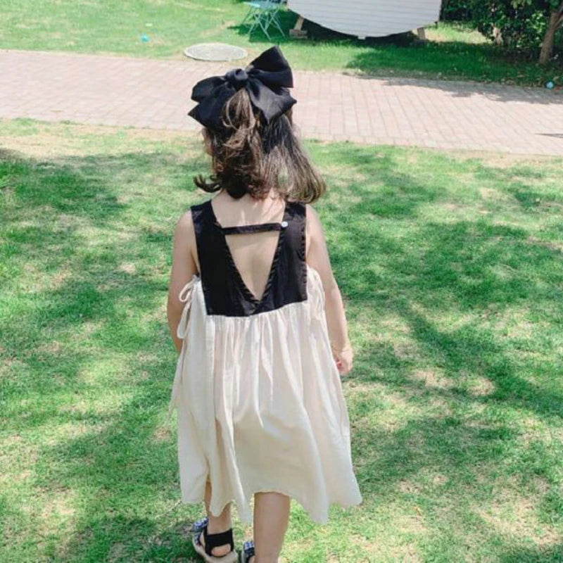 Summer New Children's Dress Japanese and Korean Style Fake Two Pieces Girl's Dress A-line Skirt Personalized Patchwork Dress'
