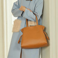 Women’s Cowhide Leather Lucky Bag – Pleated Drawstring Tote