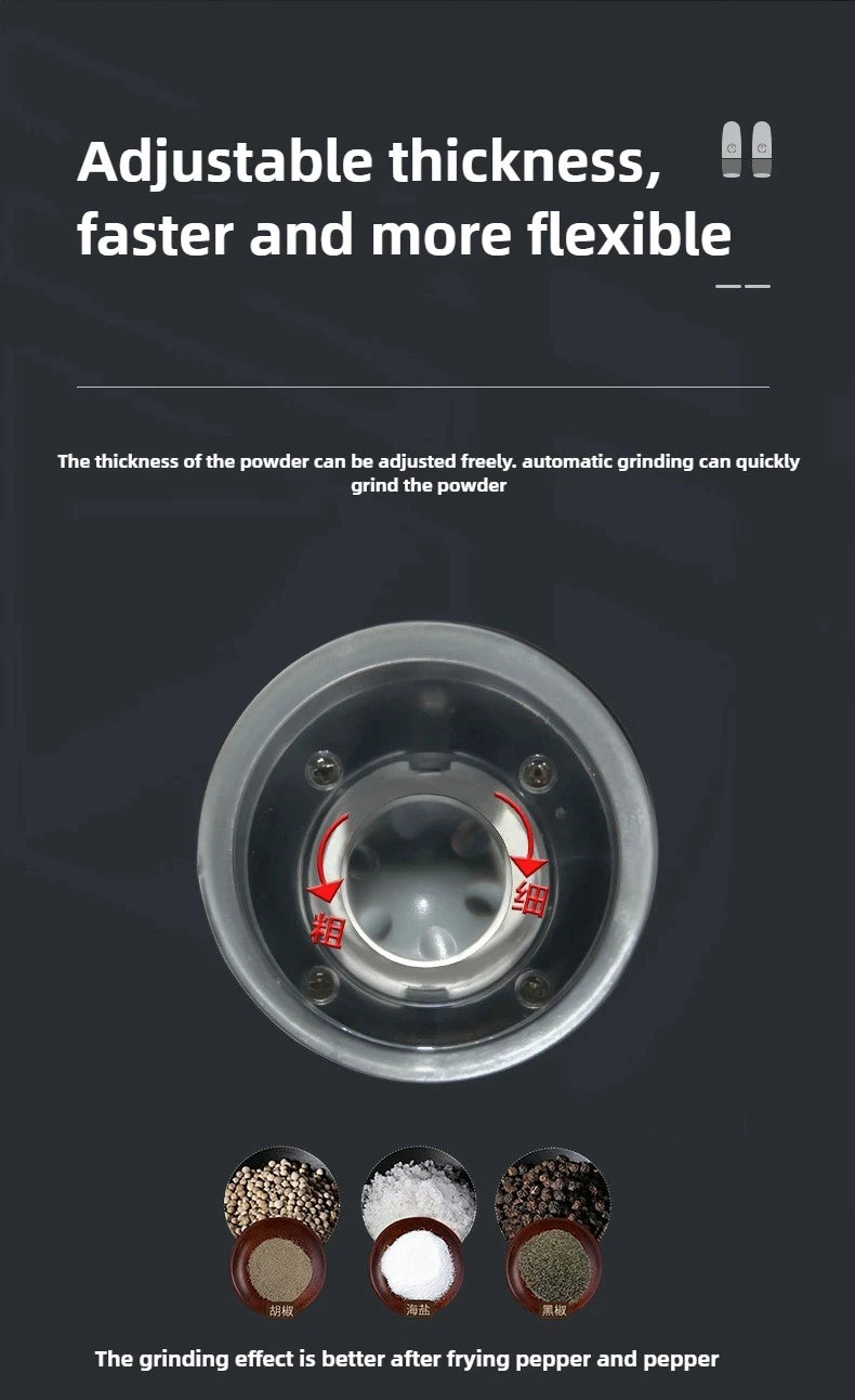 USB Rechargeable Electric Salt and Pepper Grinder Adjustable Coarseness Large Capacity Auto Spices Grinders Kitchen Cooking Tool