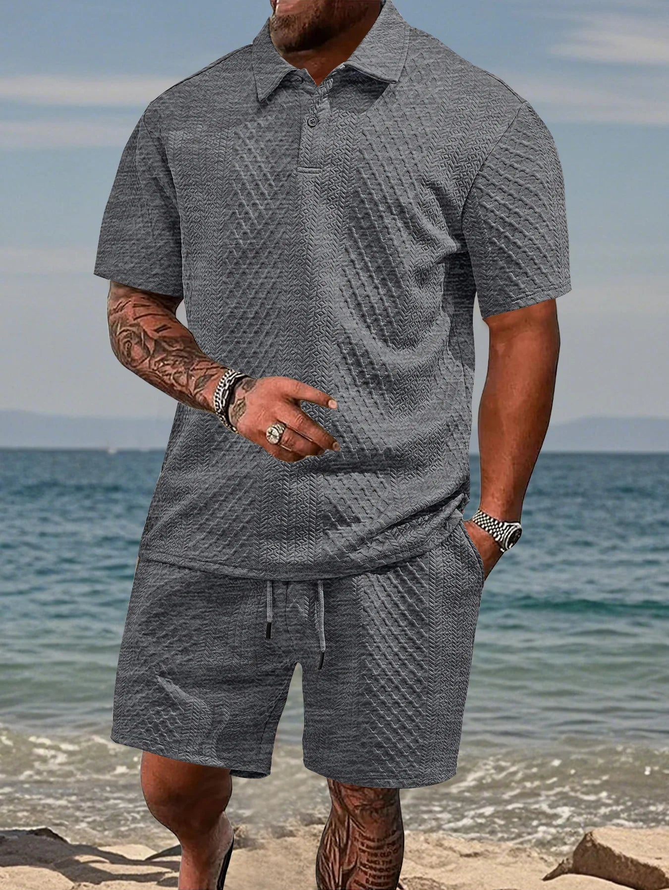 Men’s Summer Jacquard Polo Shirt – Casual Short Sleeve