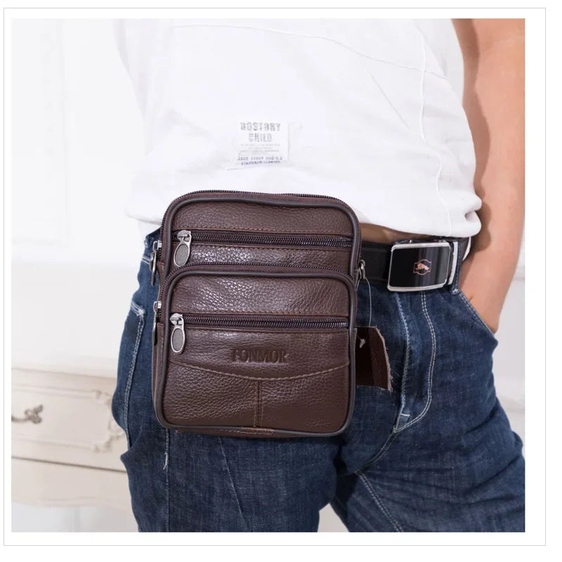 Retro Genuine Leather Men’s Crossbody Shoulder Belt Bag