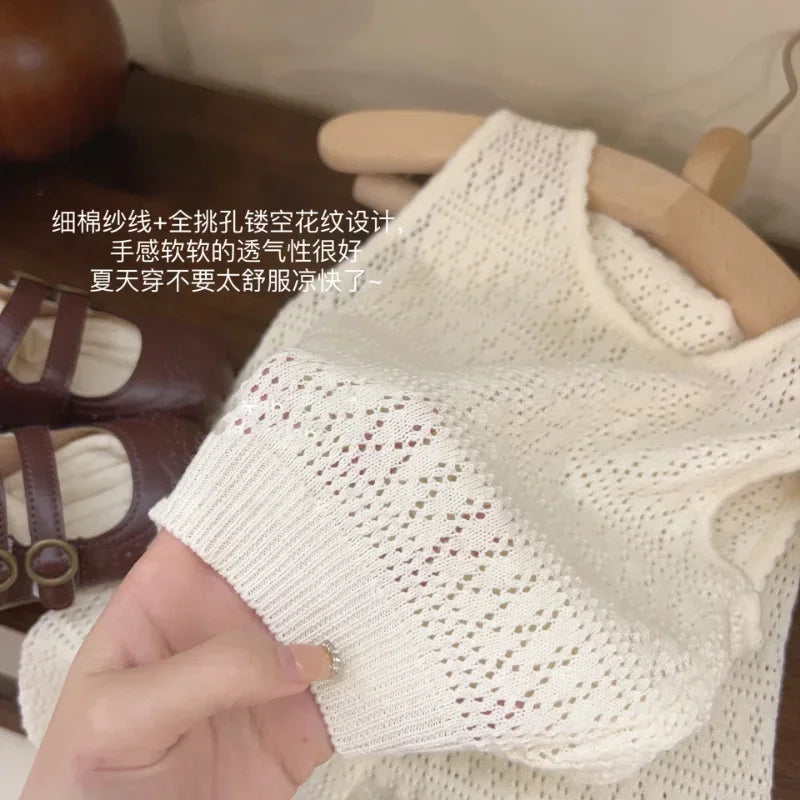 Girls’ Summer Knitted Two-Piece Set Vest & Pants 2024