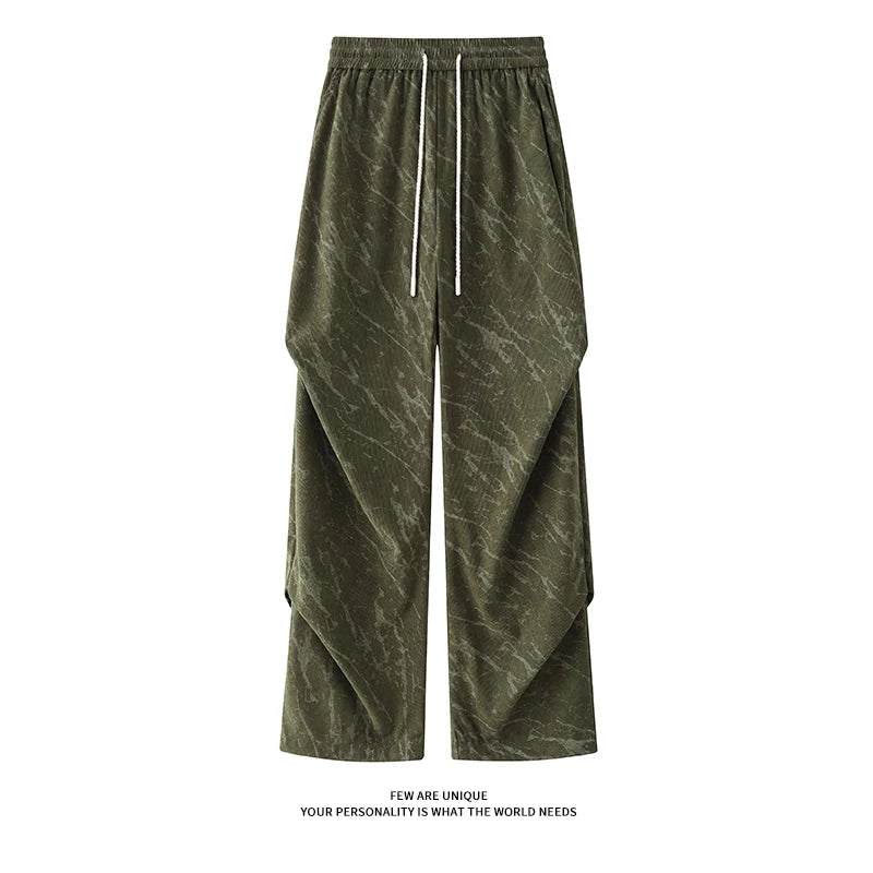 Men’s Corduroy Tie-Dye Cargo Pants Loose Autumn Trousers