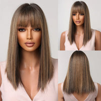 ALAN EATON Ombre Brown Short Layered Wig with Bangs