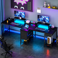 Satifur 93 inch 2-person Office Desk with Power Sockets and LED Lights,61in Computer Desk,Home Work Desk,Monitor Stands, Drawers