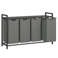 VASAGLE Laundry Basket, 4-Compartment Laundry Hamper, Pull-Out and Removable Laundry Bags, Laundry Sorter, Shelf, Metal Frame