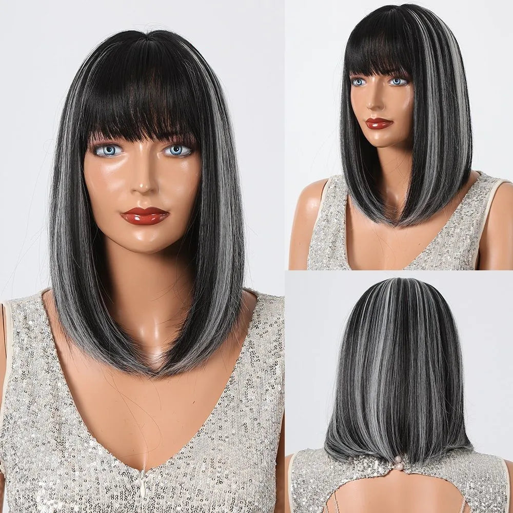 ALAN EATON Ombre Brown Short Layered Wig with Bangs