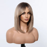 ALAN EATON Ombre Brown Short Layered Wig with Bangs