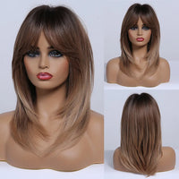 ALAN EATON Ombre Brown Short Layered Wig with Bangs