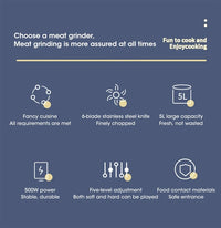 5L Electric Meat Grinder & Food Chopper 500W