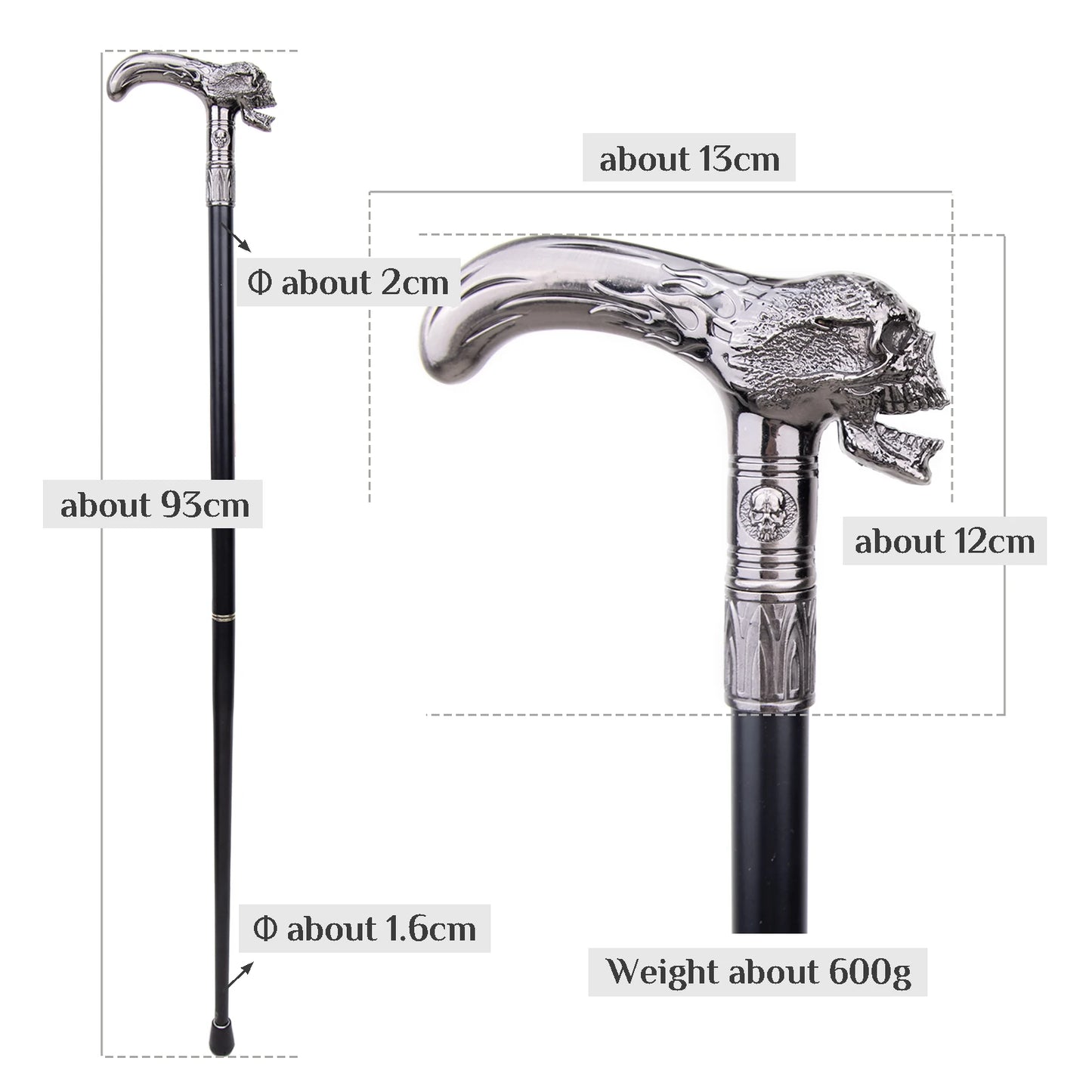 Skull Head Walking Stick with Hidden Plate Self Defense Fashion Cane Plate Cosplay Crosier Stick 93cm