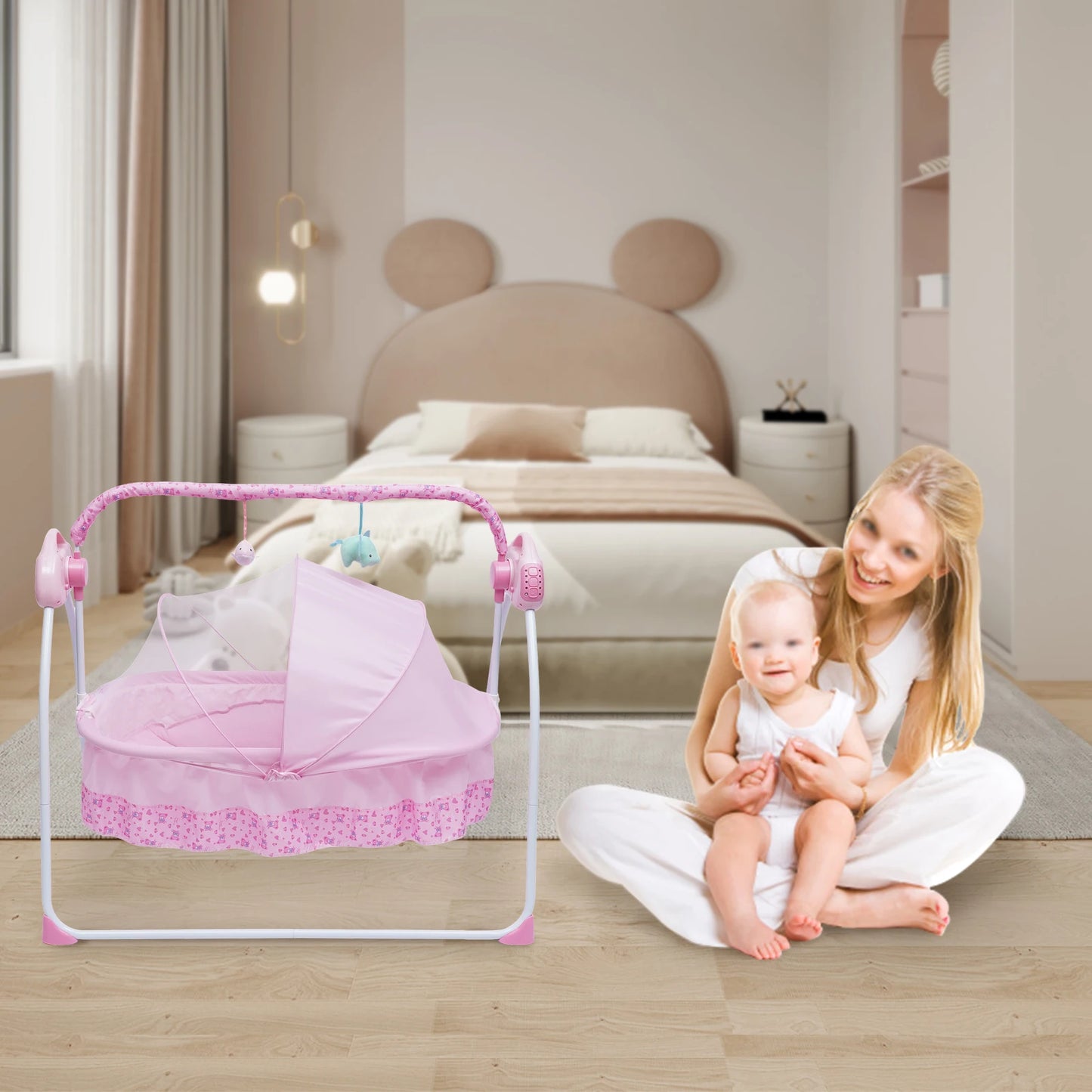 BYMAOCAR Electric Baby Crib Cradle with Bluetooth Auto-Swing