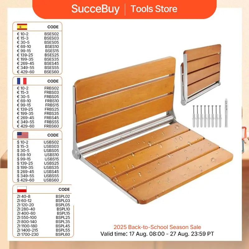 SucceBuy Folding Shower Seat Wall Mounted Fold Up Shower Bench Space Saving Home Care Fold Down Shower Chair for Pregnant Women