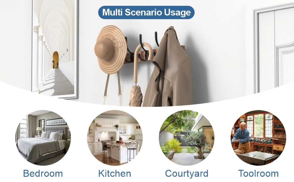 Wooden Coat Rack Wall Mount with 5 Hooks Home Decor Entryway Wall Hooks Coat Hanger for Hanging Towel Clothes Hat Key Holder