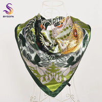 BYSIFA Beige Coffee Peony Silk Scarf Women 90x90cm