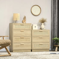 Nightstand with 4 Rattan Grid Drawers