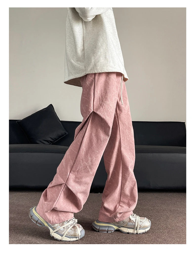 Men’s Corduroy Tie-Dye Cargo Pants Loose Autumn Trousers