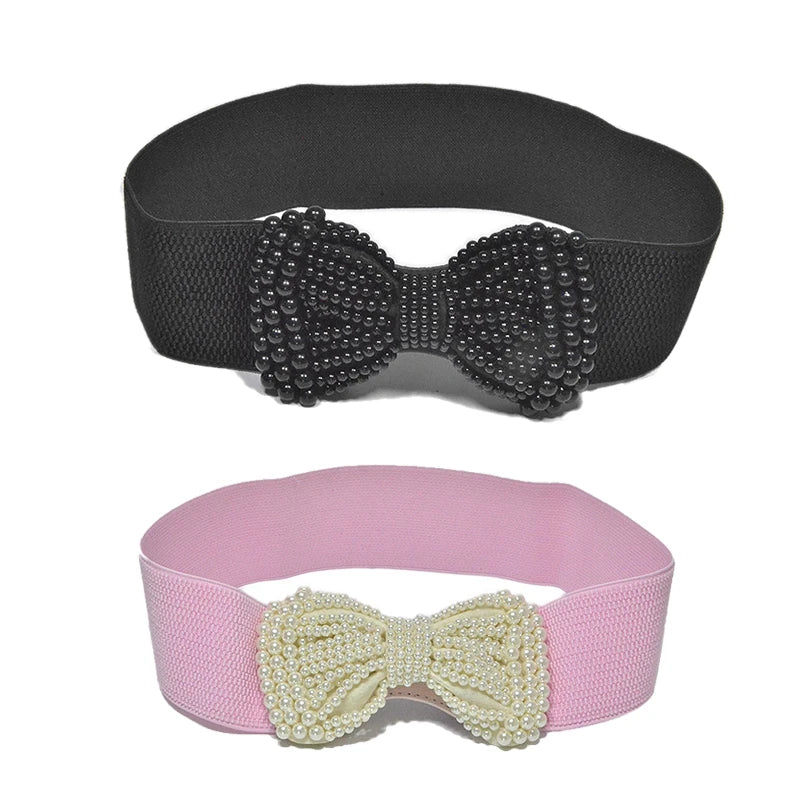 Women’s Large Bowknot Elastic Waist Belt for Dresses