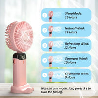 USB Handheld Mini Fan Foldable Portable Neck Hanging Fans 5 Speed USB Rechargeable Fan with Phone Stand and Display Screen