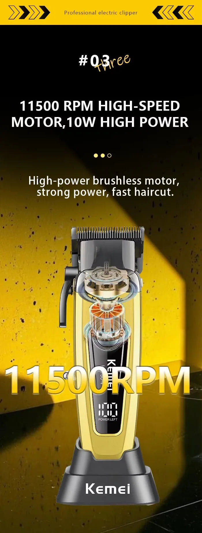 Professional Hair Clipper 11500 RPM Rechargeable KM-90-4