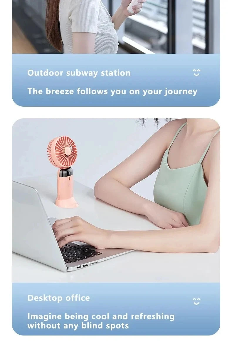 USB Handheld Mini Fan Foldable Portable Neck Hanging Fans 5 Speed USB Rechargeable Fan with Phone Stand and Display Screen