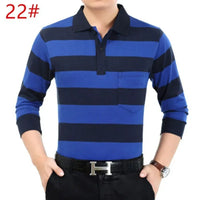 Men’s Striped Polo Shirt – Long Sleeve Cotton Casual