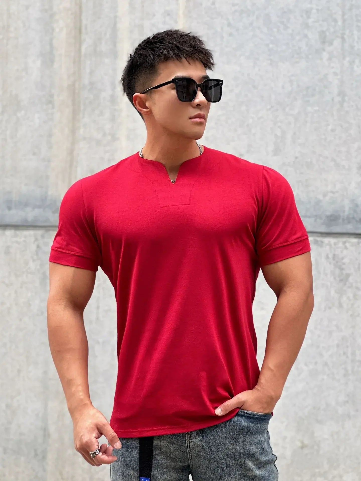 Men’s Slim Fit V-Neck T-Shirt – Summer Cotton Gym Tee