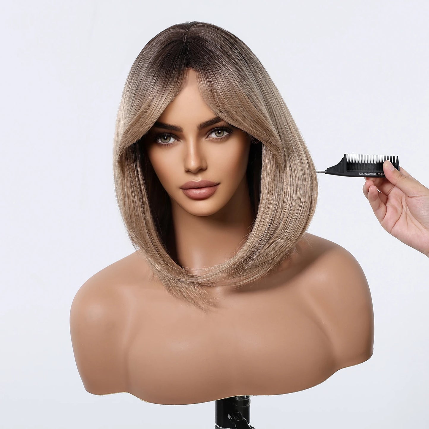 ALAN EATON Ombre Brown Short Layered Wig with Bangs