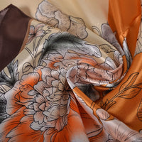 BYSIFA Beige Coffee Peony Silk Scarf Women 90x90cm