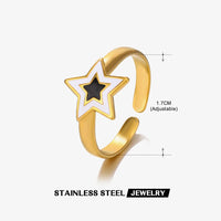Stainless Steel White Black Enamel Rings for Women Gold Color Heart Star Geometric Open Rings Fashion Jewelry Gift Wholesale