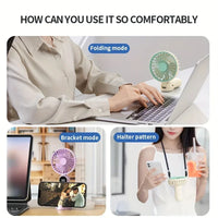 Handheld Mini Fan – Foldable 6-Speed USB Rechargeable Fan with Phone Stand & Display