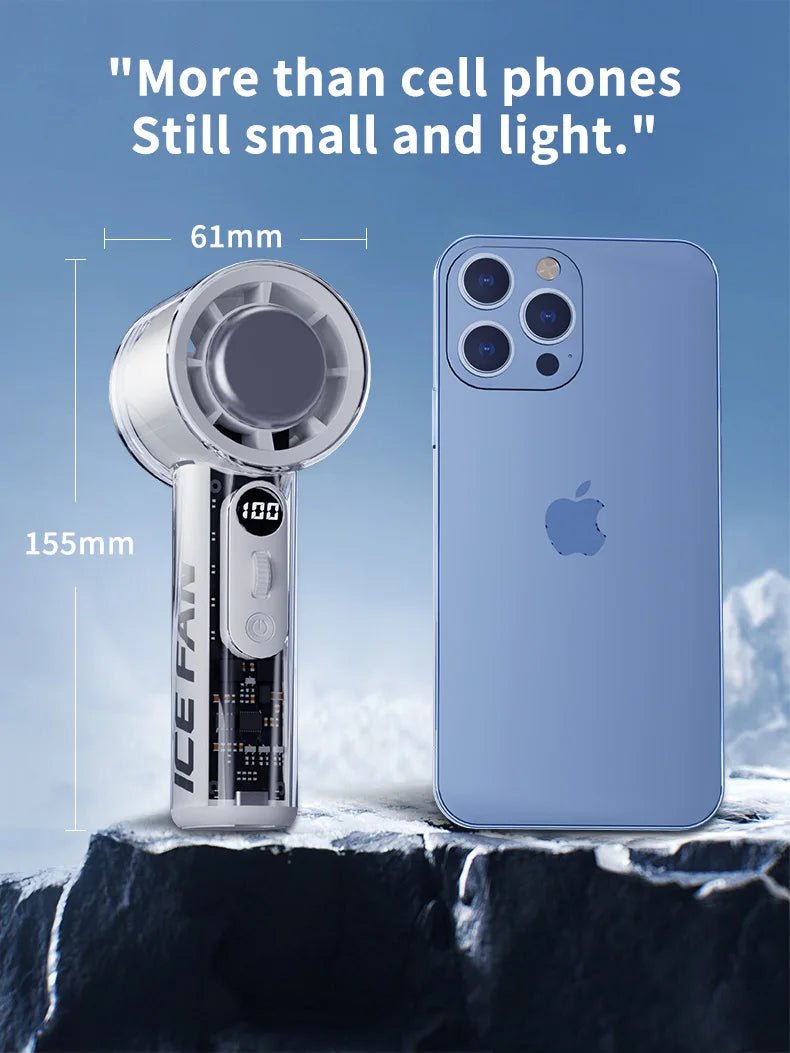 Turbos Chilled Ice Sensation Cold Fan 3000mAh Rechargeable Mini Turbos Fan 100 Speeds Outdoor Protable Handheld Air Cooling Fan