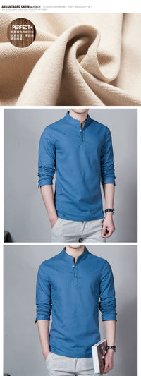 Men’s Mandarin Collar Long Sleeve T-Shirt
