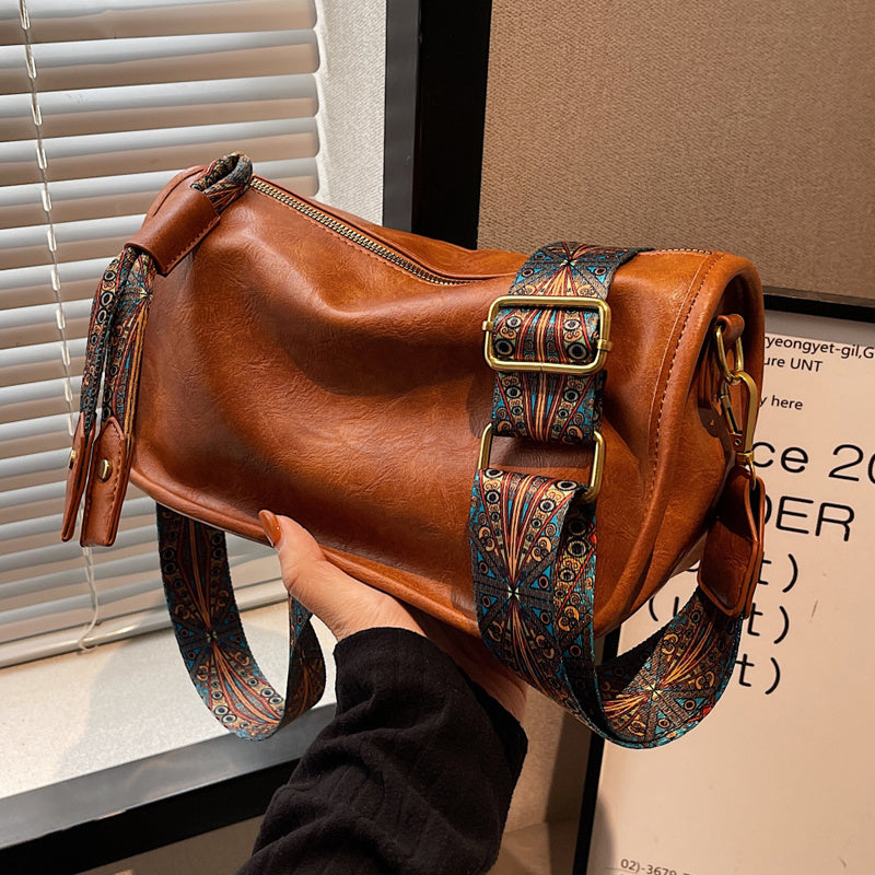 Stylish Large Capacity Crossbody Bag - Graphic Pattern Zipper Shoulder Bag With Wide Strap - Daily Purse