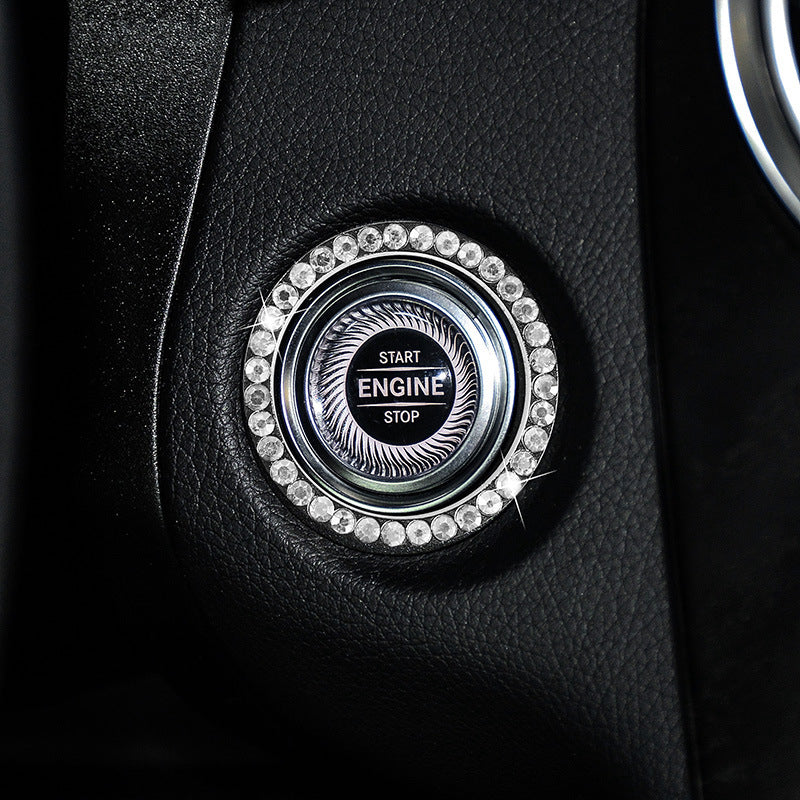 Zinc Alloy Ignition Button Cover with Sparkle Effect - "START STOP" Design, Plated, Easy Installation, Fits Most Vehicles, Ignition System Upgrade | Sparkling Button Cover | Glossy Finis