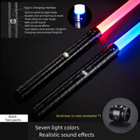 Rechargeable Light Sword, Upgraded Version 7 Colors Metal Handle, 1800mAh 18650 Series Lithium Battery, Aluminum Alloy Material, 2-in-1 with 3 Sound Effects, Light Grey, Black, Golden, Silvery Grey, USB Charging, ≤36V Opera