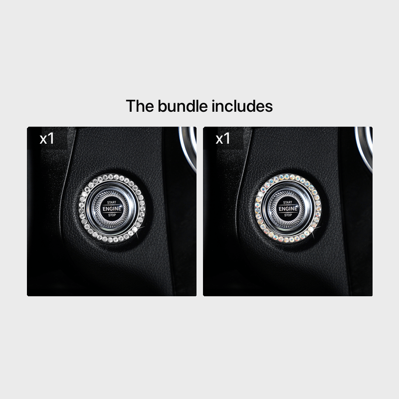 Zinc Alloy Ignition Button Cover with Sparkle Effect - "START STOP" Design, Plated, Easy Installation, Fits Most Vehicles, Ignition System Upgrade | Sparkling Button Cover | Glossy Finis