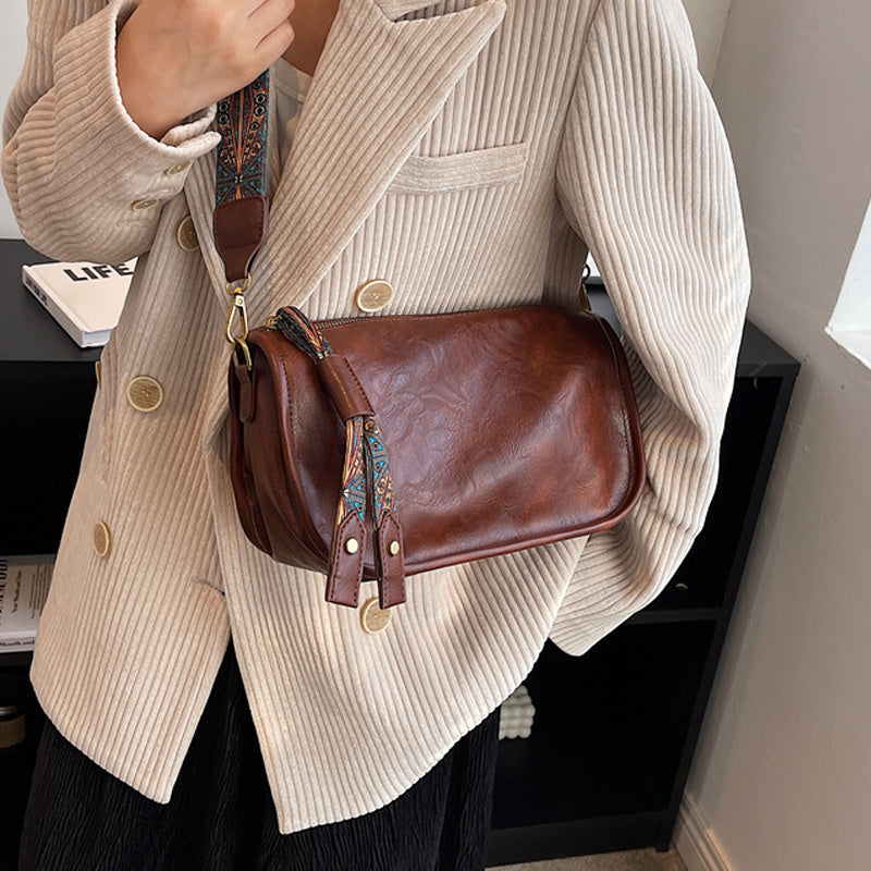 Stylish Large Capacity Crossbody Bag - Graphic Pattern Zipper Shoulder Bag With Wide Strap - Daily Purse