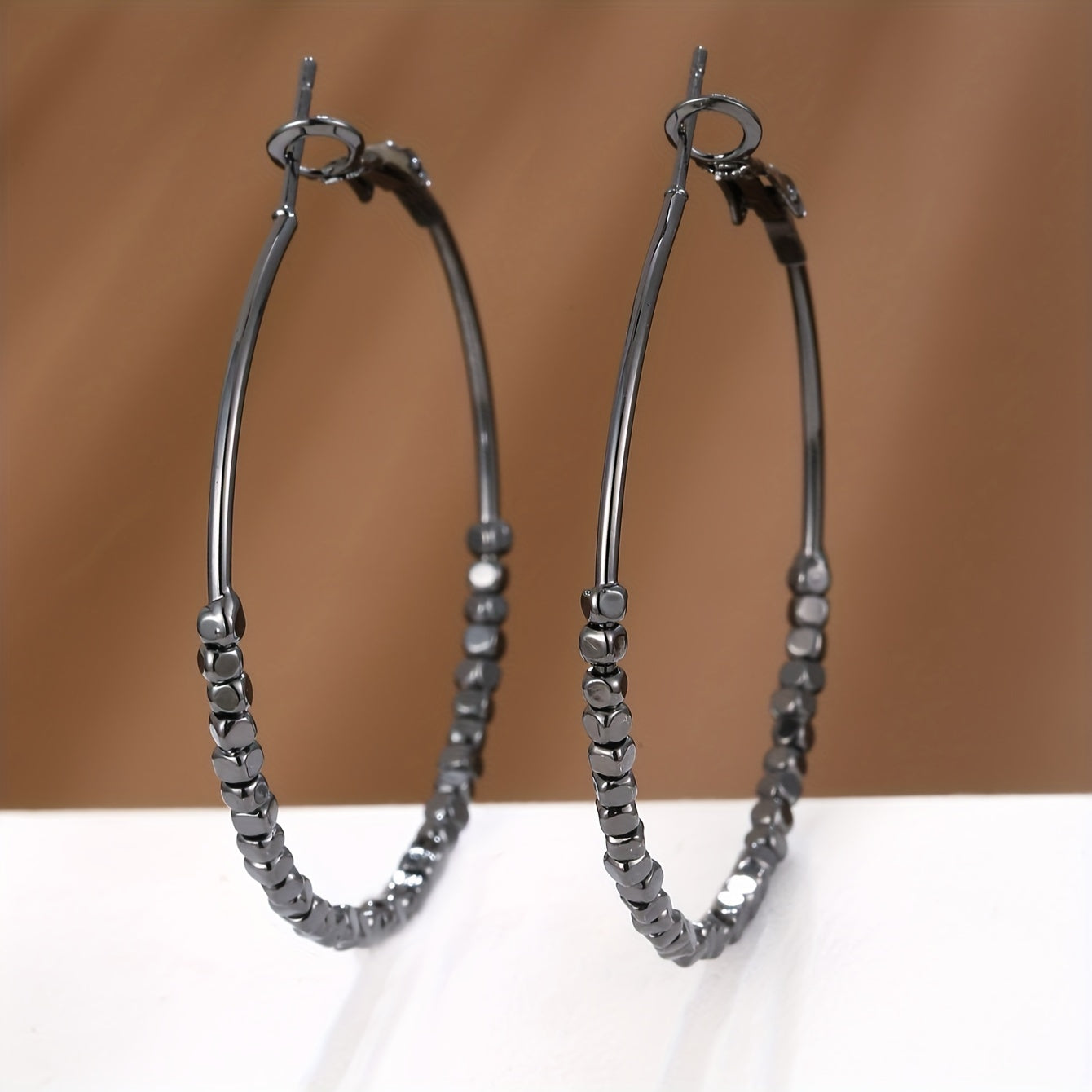 Cubic Beads Hoop Earrings – Elegant Gold-Plated Jewelry