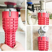Versatile 8-in-1 Red Aluminum Multifunctional Sink Wrench - Durable Rubber Grip Handle for Easy Bathroom Installation & Repair