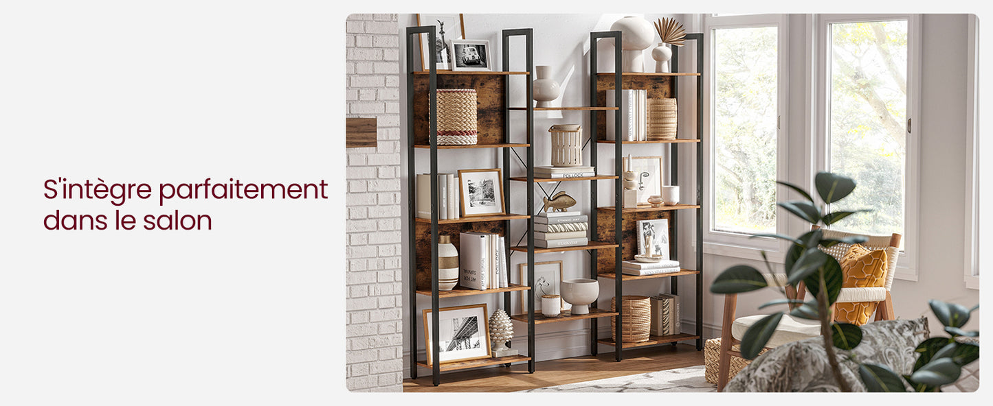 VASAGLE Bookcase, Bookshelf with 14 Shelves, Metal Frame, Shelf Unit for Living Room, Home Office, Industrial Style