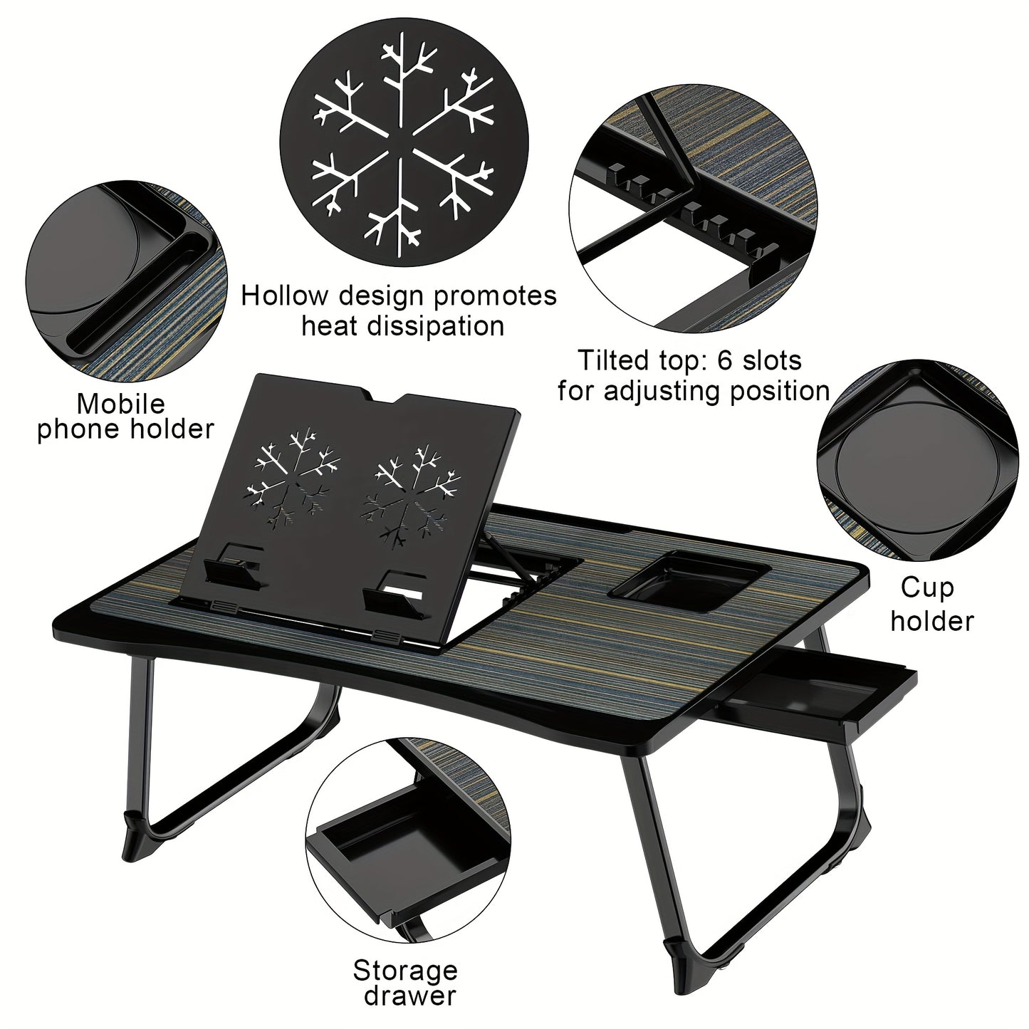 Foldable Laptop Desk with Cup Holder & Tablet Slot