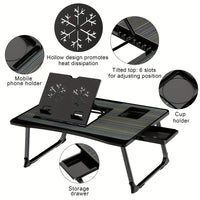 Foldable Laptop Desk with Cup Holder & Tablet Slot