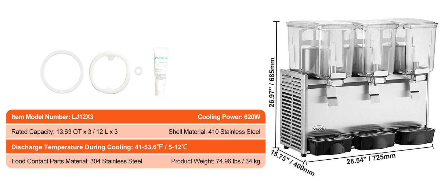 SucceBuy 2 3 Tanks Commercial Beverage Dispenser Ice Tea Drink Machine 304 Stainless Steel Juice Dispenser for Restaurant Hotel