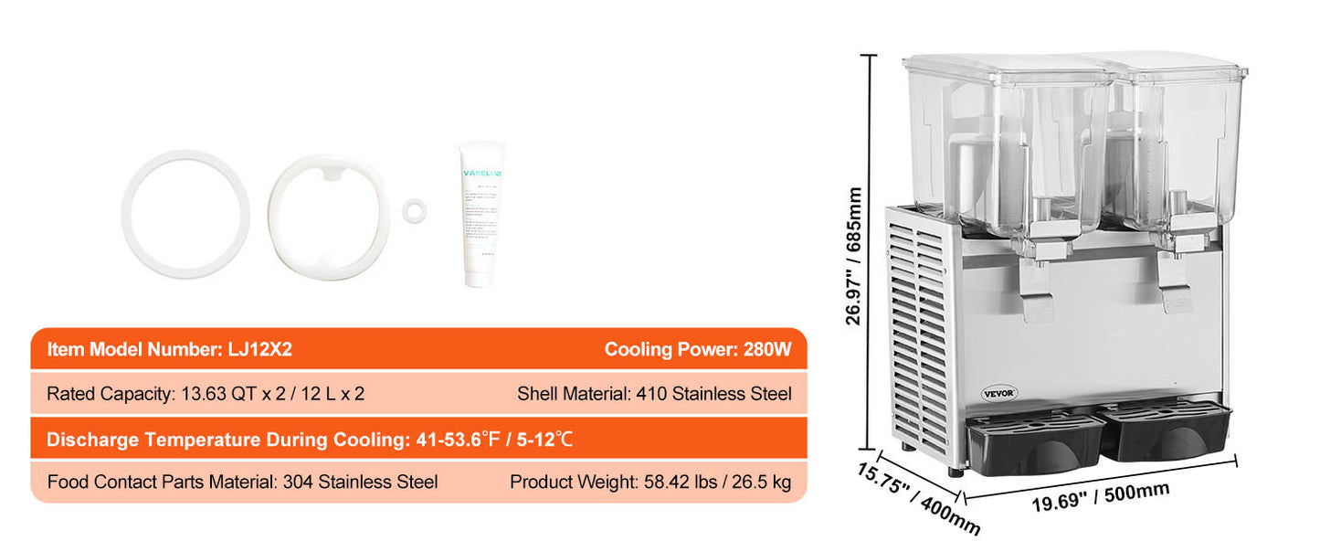 SucceBuy 2 3 Tanks Commercial Beverage Dispenser Ice Tea Drink Machine 304 Stainless Steel Juice Dispenser for Restaurant Hotel