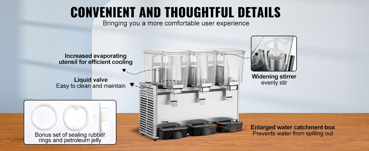 SucceBuy 2 3 Tanks Commercial Beverage Dispenser Ice Tea Drink Machine 304 Stainless Steel Juice Dispenser for Restaurant Hotel