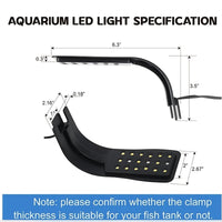 Radiant Aquarium LED Light - Clip-On White & Blue LEDs for Breathtaking Aquascape and Thriving Fish & Plant Life